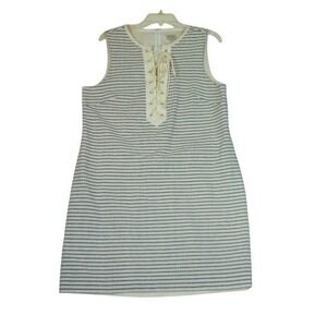 Cremieux Striped Sleeveless Tie-up‎ Tunic Dress sz L Linen Blend Preppy Resort